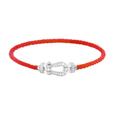 Fred Force 10 medium model bracelet in white gold, diamond pavement and red cable
