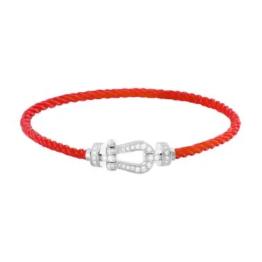 Fred Force 10 medium model bracelet in white gold, diamond pavement and red cable