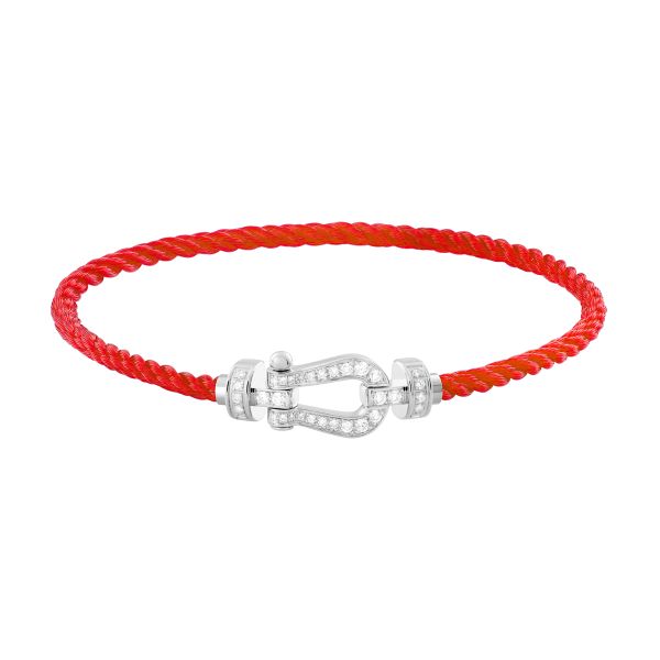 Fred Force 10 medium model bracelet in white gold, diamond pavement and red cable