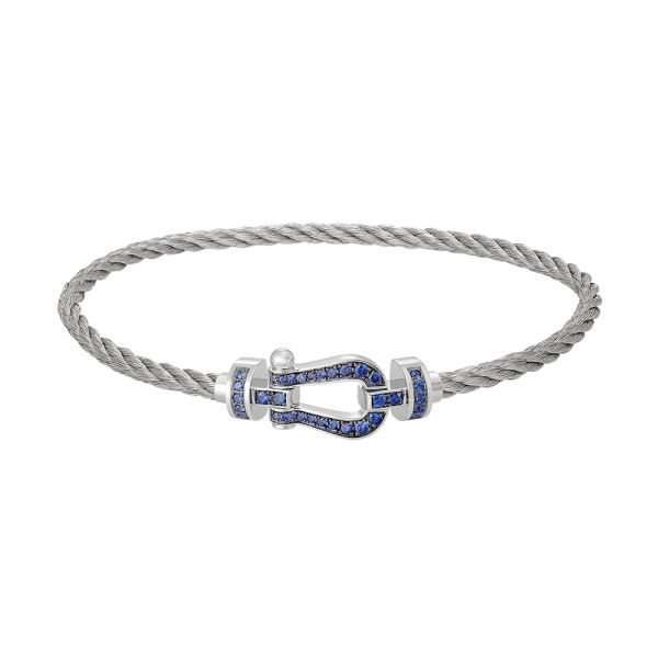 Bracelet Fred Force 10 moyen modèle en or blanc, saphirs et câble acier 0B0089-6B1049