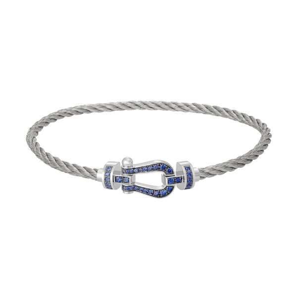Fred Force 10 medium model bracelet in white gold, sapphires and steel cable