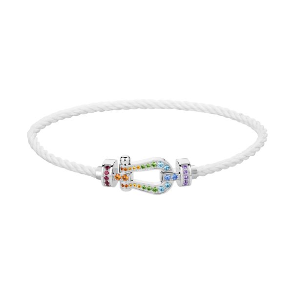 Fred Force 10 medium model bracelet in white gold, colored stones and white cable