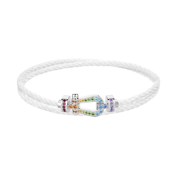 Bracelet Fred Force 10 moyen modèle en or blanc, pierres de couleur et câble double-tour blanc 0B0170-6B0942