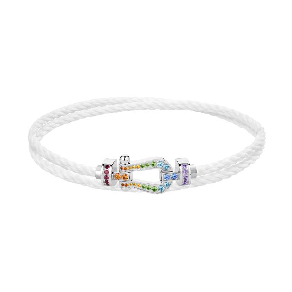 Fred Force 10 medium model bracelet in white gold, colored stones and white double twist cable
