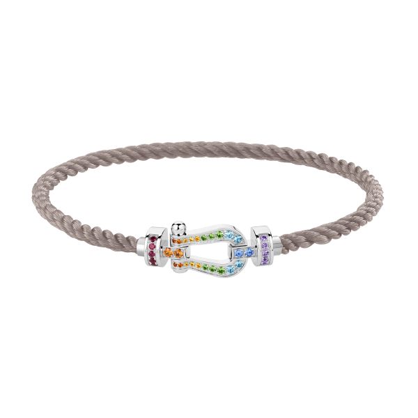 Bracelet Fred Force 10 moyen modèle en or blanc, pierres de couleur et câble taupe 0B0170-6B0371