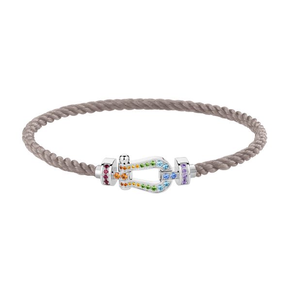Fred Force 10 medium model bracelet in white gold and colored stones and taupe cable
