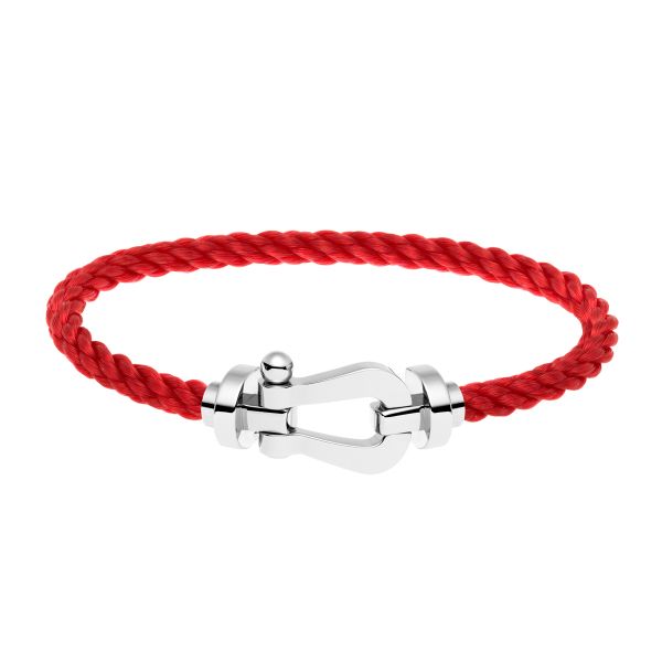 Bracelet Fred Force 10 grand modèle en or blanc et câble rouge 0B0005-6B0156