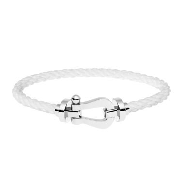 Bracelet Fred Force 10 grand modèle en or blanc et câble blanc 0B0005-6B0160