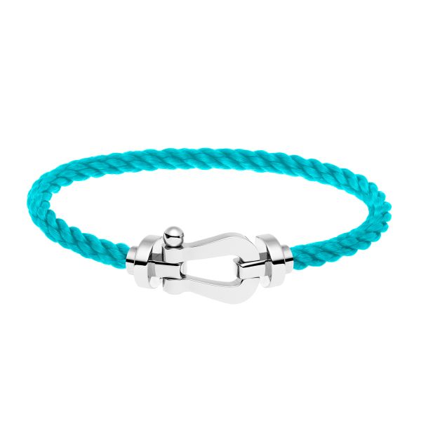 Bracelet Fred Force 10 grand modèle en or blanc et câble turquoise 0B0005-6B0162