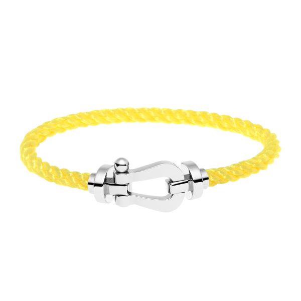 Bracelet Fred Force 10 grand modèle en or blanc et câble jaune fluo 0B0005-6B0164