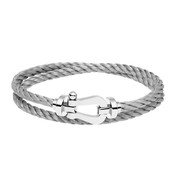 Bracelet Fred Force 10 grand modèle en or blanc et câble double-tour acier 0B0005-6B0165