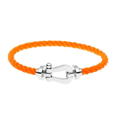 Bracelet Fred Force 10 grand modèle en or blanc et câble orange fluo 0B0005-6B0211