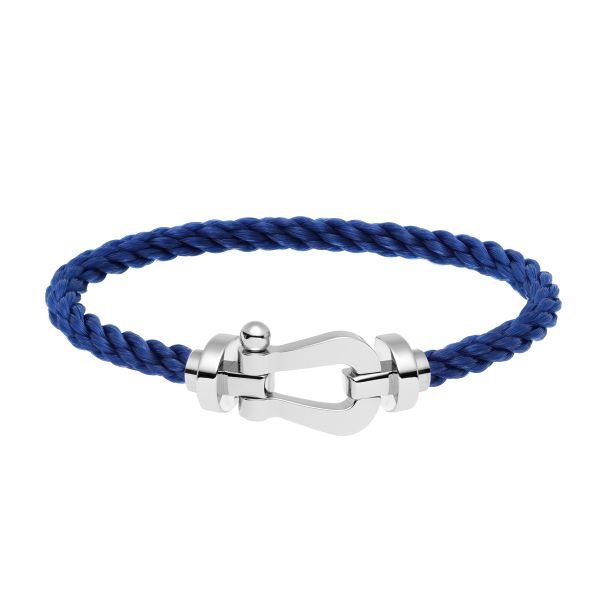 Bracelet Fred Force 10 grand modèle en or blanc et câble bleu indigo 0B0005-6B0232