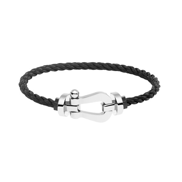 Bracelet Fred Force 10 grand modèle en or blanc et câble noir 0B0005-6B0275