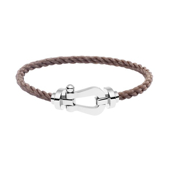 Bracelet Fred Force 10 grand modèle en or blanc et câble taupe 0B0005-6B0297