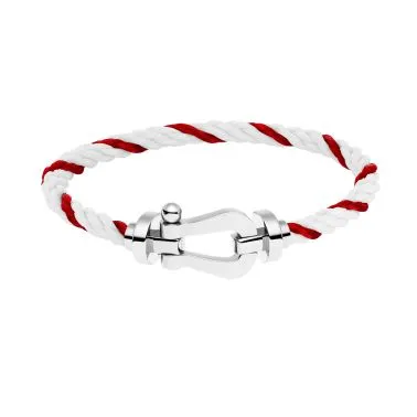 Fred Force 10 large model bracelet in white gold and white and red cable