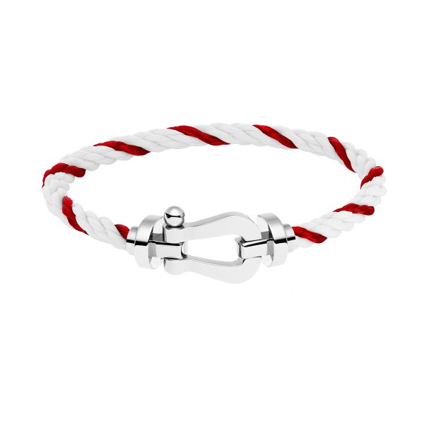Bracelet Fred Force 10 grand modèle en or blanc et câble blanc et rouge 0B0005-6B1046