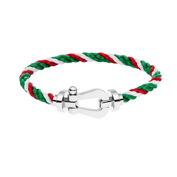 Bracelet Fred Force 10 grand modèle en or blanc et câble vert blanc rouge 0B0005-6B1047