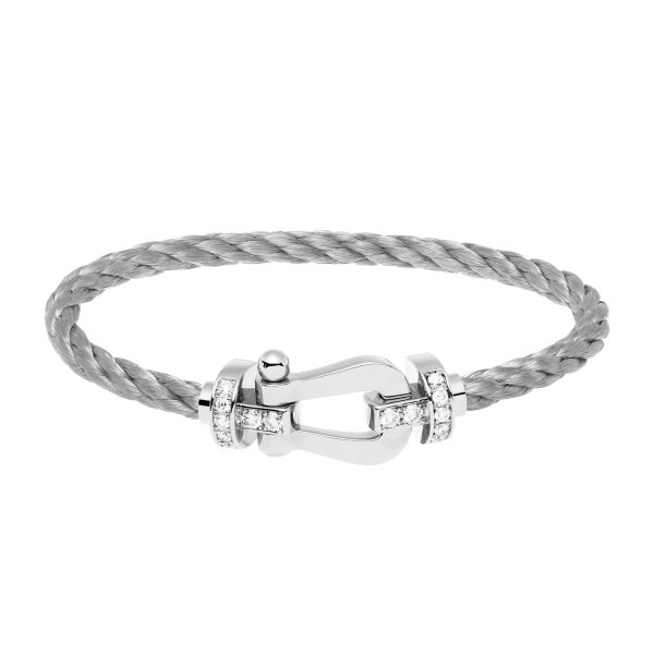 Bracelet Fred Force 10 grand modèle en or blanc, diamants et câble acier 0B0026-6B0109