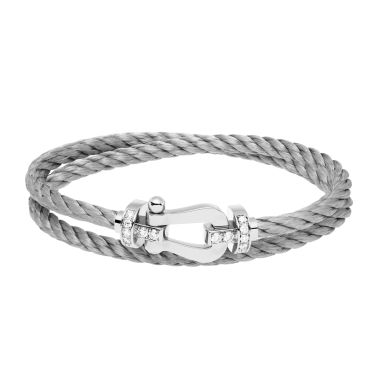 Bracelet Fred Force 10 grand modèle en or blanc, diamants et câble double-tour acier 0B0026-6B0165