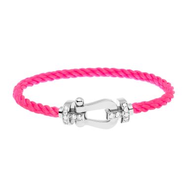 Bracelet Fred Force 10 grand modèle en or blanc, diamants et câble rose fluo 0B0026-6B0169