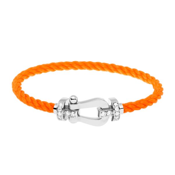 Fred Force 10 large model bracelet in white gold, diamonds and fluorescent orange cable