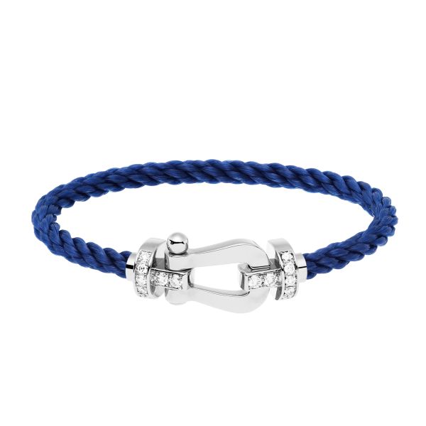 Fred Force 10 large model bracelet in white gold, diamonds and indigo blue cable