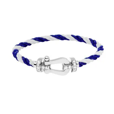 Fred Force 10 large model bracelet in white gold, diamonds and white and blue cable