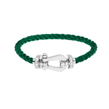 Bracelet Fred Force 10 grand modèle en or blanc, diamants et câble vert émeraude 0B0026-6B1086