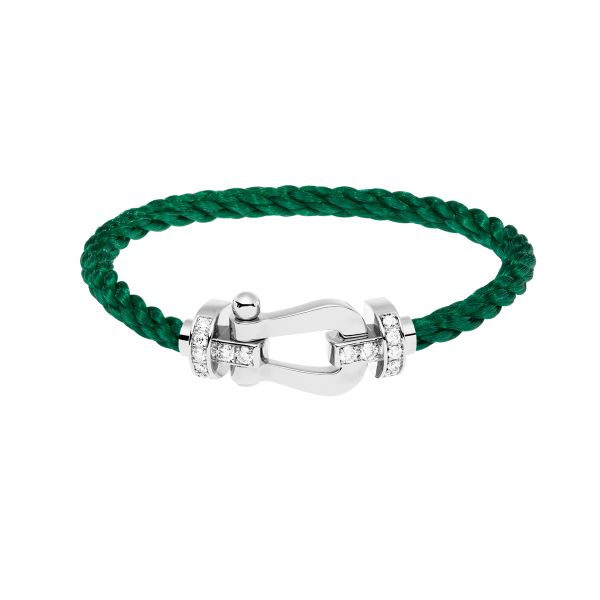 Bracelet Fred Force 10 grand modèle en or blanc, diamants et câble vert émeraude 0B0026-6B1086