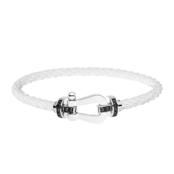 Bracelet Fred Force 10 grand modèle en or blanc, diamants noirs et câble blanc 0B0036-6B0160