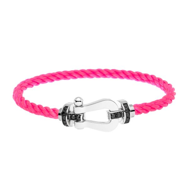 Fred Force 10 large model bracelet in white gold, black diamonds and fluorescent pink cable