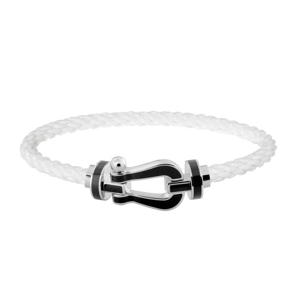 Bracelet Fred Force 10 grand modèle en or blanc, laque noire et câble blanc 0B0045-6B0160