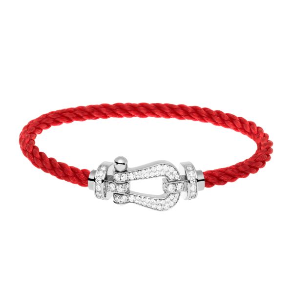 Bracelet Fred Force 10 grand modèle en or blanc, pavage diamants et câble rouge 0B0050-6B0156