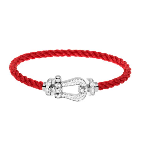 Fred Force 10 large model bracelet in white gold, diamond pavement and red cable