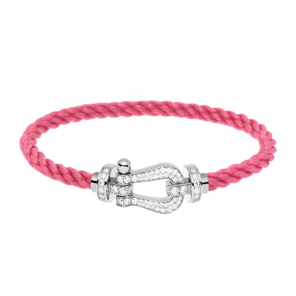 Fred Force 10 large model bracelet in white gold, diamond pavement and rosewood cable