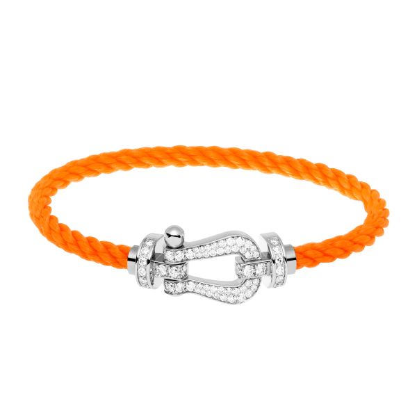 Bracelet Fred Force 10 grand modèle en or blanc, pavage diamants et câble orange fluo 0B0050-6B0211