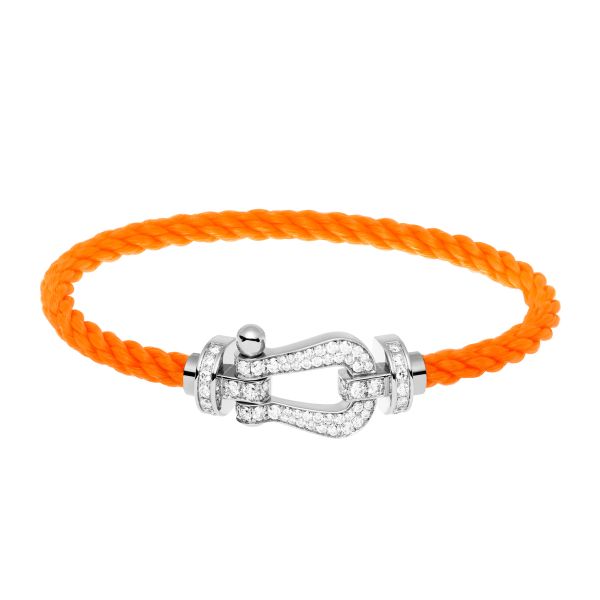 Fred Force 10 large model bracelet in white gold, diamond pavement and fluorescent orange cable