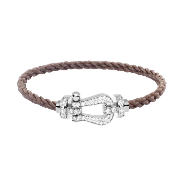 Bracelet Fred Force 10 grand modèle en or blanc, pavage diamants et câble taupe 0B0050-6B0297