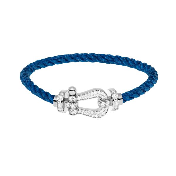 Fred Force 10 large model bracelet in white gold, diamond-paved and turquoise cable