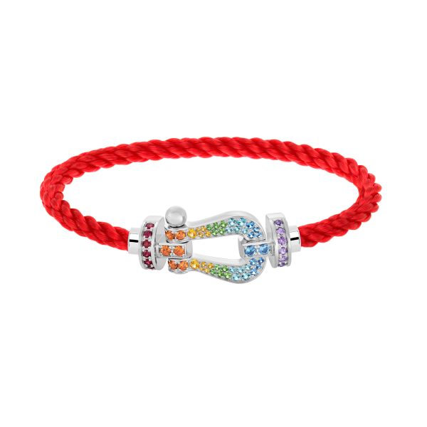 Bracelet Fred Force 10 grand modèle en or blanc, pierres de couleur et câble rouge 0B0155-6B0156