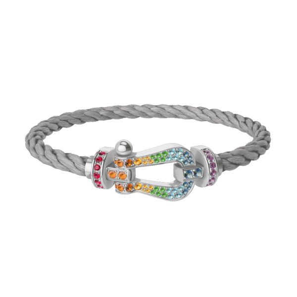 Fred Force 10 large model bracelet in white gold and colored stones and steel cable