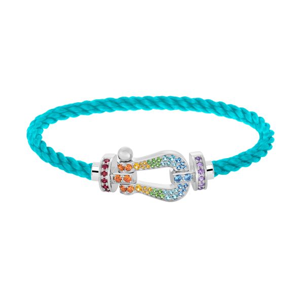 Bracelet Fred Force 10 grand modèle en or blanc, pierres de couleur et câble turquoise 0B0155-6B0162