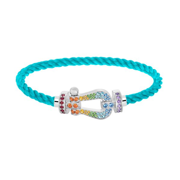 Fred Force 10 large model bracelet in white gold, colored stones and turquoise cable