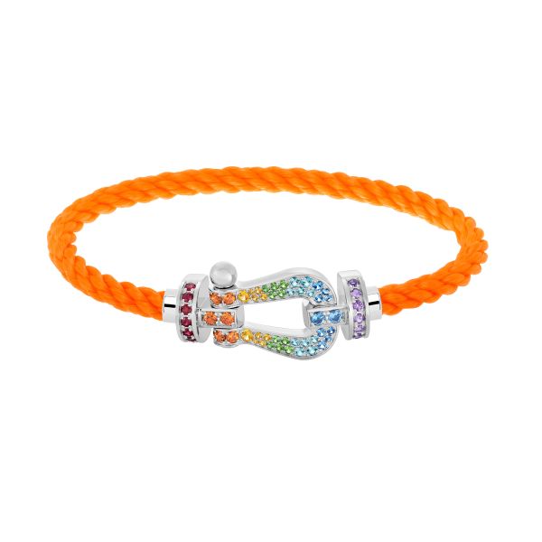 Bracelet Fred Force 10 grand modèle en or blanc, pierres de couleur et câble orange fluo 0B0155-6B0211