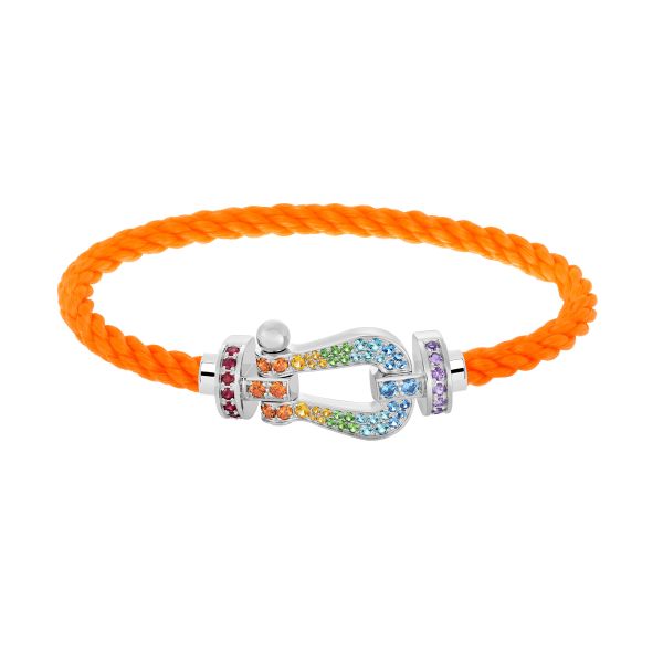 Fred Force 10 large model bracelet in white gold, colored stones and fluorescent orange cable