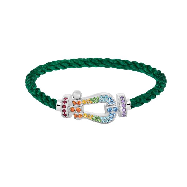 Bracelet Fred Force 10 grand modèle en or blanc, pierres de couleur et câble vert émeraude 0B0155-6B1086