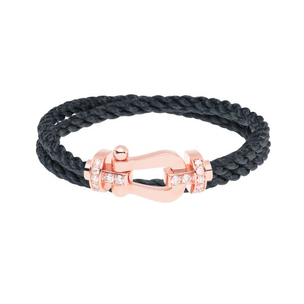 Bracelet Fred Force 10 grand modèle double tour en or rose, diamants et câble gris orage