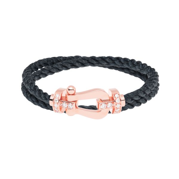 Fred Force 10 large model double tour bracelet in rose gold, diamonds and stormy grey cable
