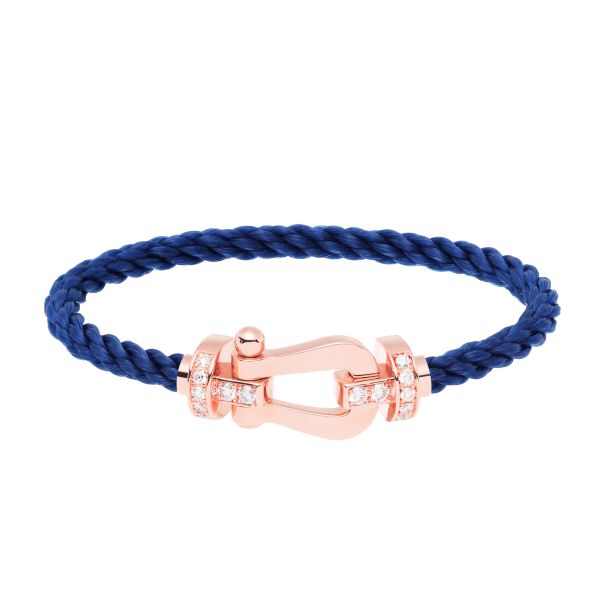 Bracelet Fred Force 10 grand modèle en or rose, diamants et câble bleu indigo